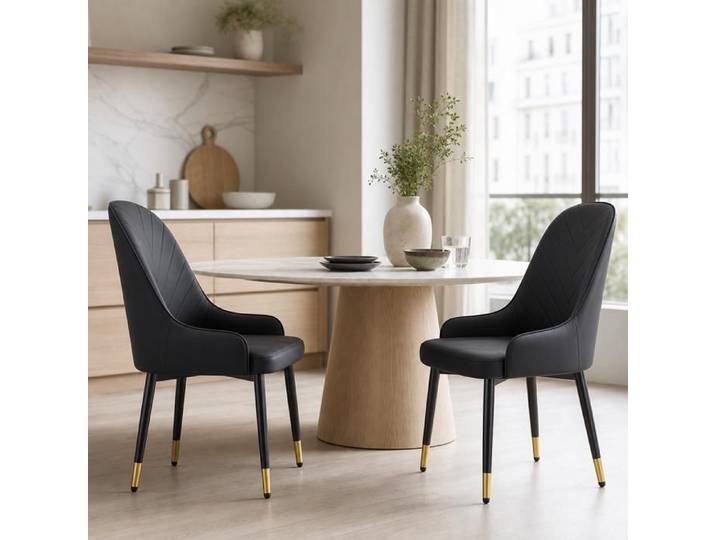 Lot 2 chaises - Zephmum - PU noir éclair dossier hydrofuge