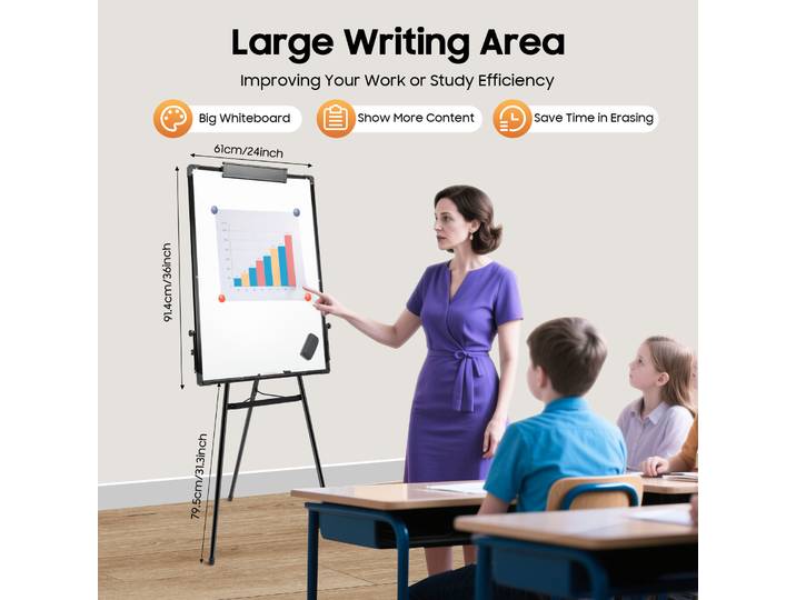 Chevalet magnétique pour tableau blanc de 36 x 24 pouces, support pour tableau blanc effaçable à sec noir, hauteur réglable (0,97-1,58 m) pour entreprises et bureaux