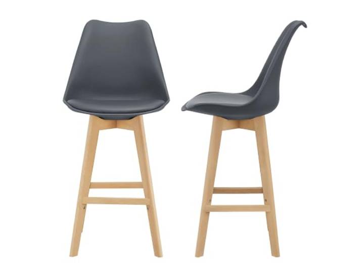 Helloshop26 Barhocker mit Rückenlehne und Fußstütze, gepolstert, Kunststoff, Buche, 105 cm, Grau, 2 Stück