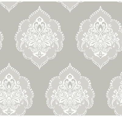 Inspired by Color Signet Medallion Damask Grey Wallpaper