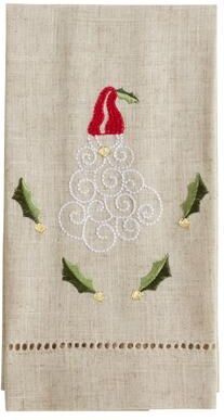 Saro Lifestyle Santa Design Embroidered and Hemstitched Guest Towels (Set of 4)