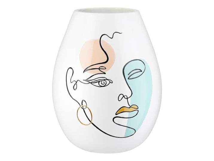 Casablanca Vase Voir - Kunstharz - Weiß - Höhe 28cm x Ø 22cm - Gesichtsmotiv - bauchige Blumenvase