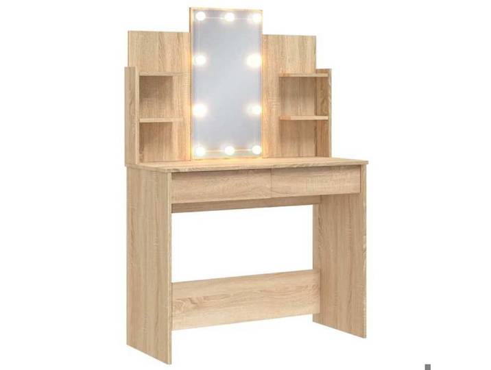 Coiffeuse pour fille/femme - Table de cosmétique avec lumières LED chêne sonoma 96x40x142 cm@EU69932354