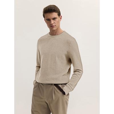 Rundhalspullover BUGATTI "Regular Fit", Herren, Gr. L, beige (40, beige), 100% Baumwolle, Strukturmuster, regular fit, Rundhals, Pullover Rundhalspullover, Regular Fit Baumwolle Rundhals Struktur