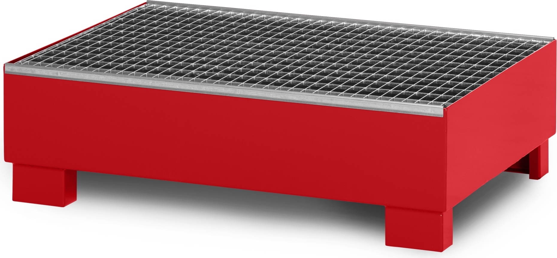 RR Industrietechnik Auffangwanne aus Stahl für 2x 200 Liter Fass mit Gitterrost RAL 3000 feuerrot