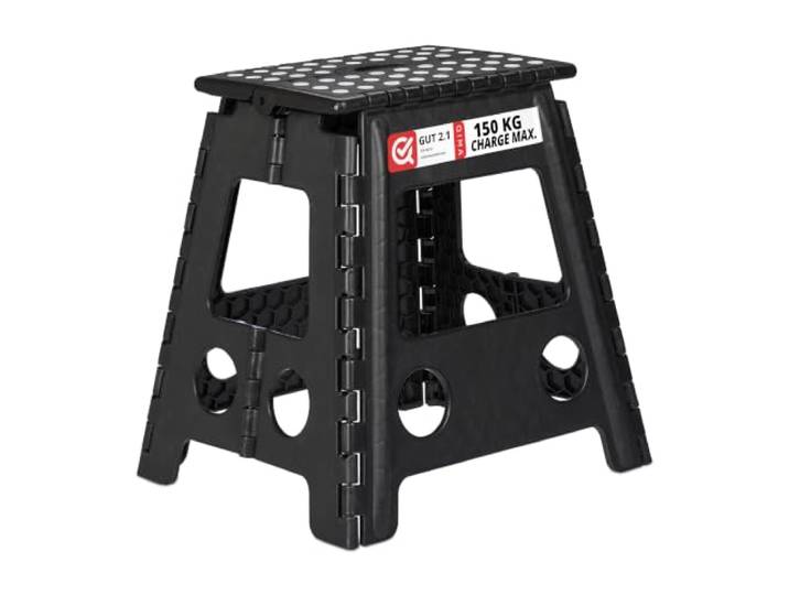Relaxdays Tabouret Pliable XL\, transportable\, Salle de Bain\, Camping\, 39 x 39 x 32 cm\, Jusqu’à 150 kg\, Plastique\, Noir