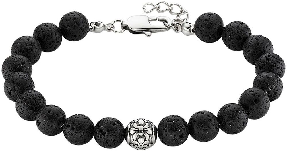 Armband BRUNO BANANI "Schmuck Geschenk Edelstalarmband mit Lavasteinen", schwarz (edelstahlfarben, schwarz, schwarz), Armbänder, Damen, 21cm, Edelstahl, Armband, mit Lavastein edelstahlfarben, schwarz, schwarz 21cm, Edelstahl