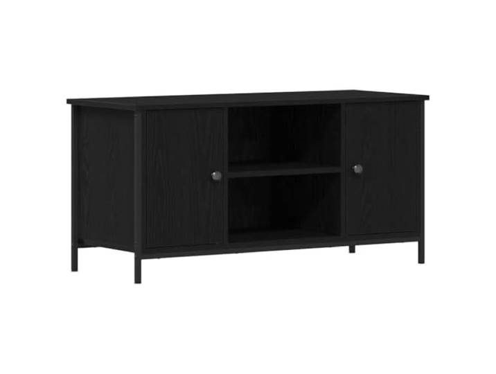 KUPTYERFG TV-Schrank Schwarz Eichen-Optik 100x40x50 cm Holzwerkstoff Staubfreie Aufbewahrung mit zwei Türen und offener Ablage für Ihr Wohnzimmer oder Schlafzimmer.