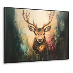 LEINWAND Bilder mit Rahmen - Hirsch - Gemalt - Geweih - Braun - 70x50