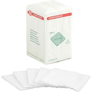 Nobamed Mullkompressen 856110, aus Baumwolle, unsteril, fusselfrei, mit Falzkanten, 12-lagig, 10 x 10 cm, 100 Stück