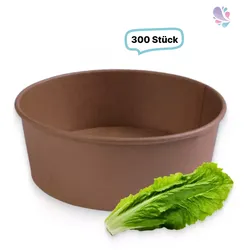 Salatboxen Salatschalen braun 1200ml, 300 Stück, to go, take away, biologisch abbaubar, Kraftpapier+ PLA