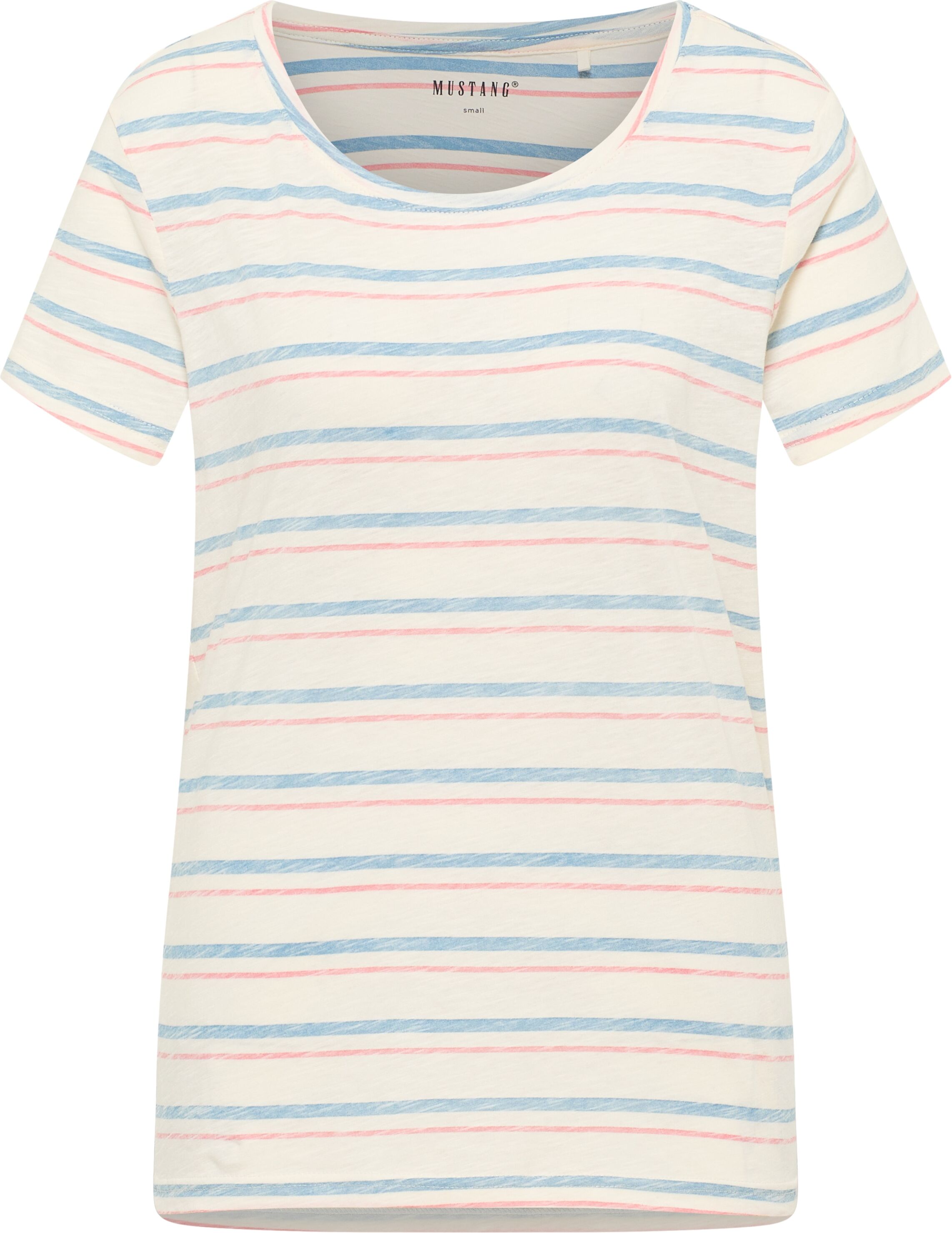 Print-Shirt MUSTANG "Style Alma", Damen, Gr. S, bunt (french rivera stipe insinde), Jersey, Obermaterial: 100% Baumwolle, gestreift, körpernah hüftbedeckend, Rundhals, Shirts Print-Shirt, in Streifen-Optik french rivera stipe insinde S