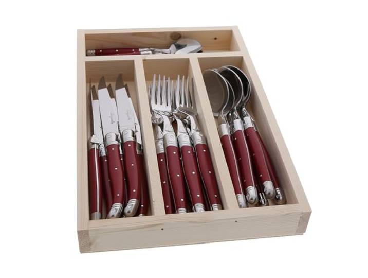 Jean Dubost JD07-13152.RED 24 Piece Everyday Flatware Set Besteck, Stahl, Mehrfarbig
