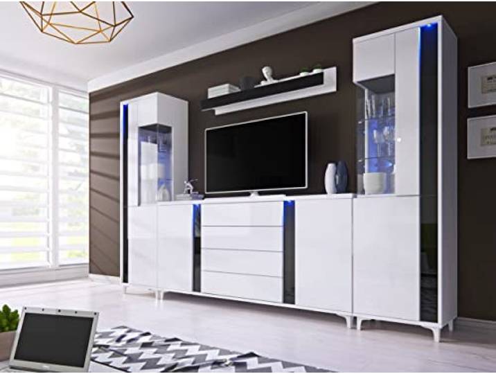 Generisch Wohnwand Marco 5 für das Wohnzimmer (Weiss + Schwarz [Einzetze])
