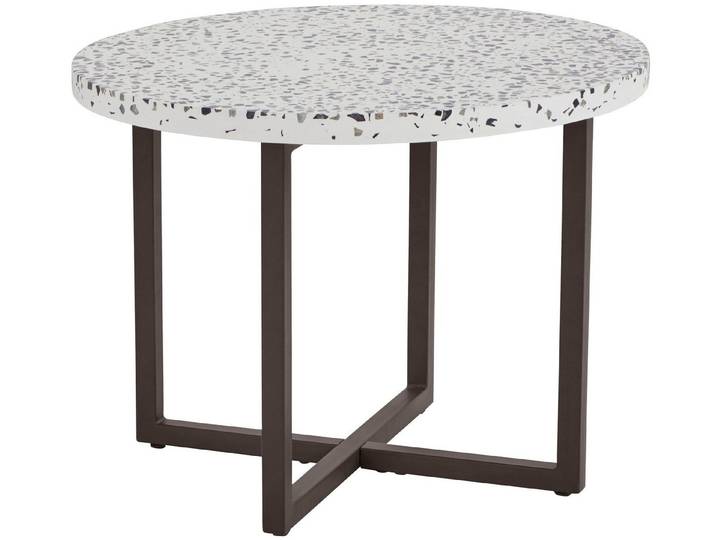 loft24 Beistelltisch Stanley, Wohnzimmertisch rund, Terrazzo Tischplatte weiß, Metallgestell