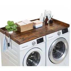 VEVOR Arbeitsplatte für Waschmaschine & Trockner (137 x 69,9 cm) mit Erhöhtem Rand & Haken, zur Organisation und Aufbewahrung im Wäscheschrank Speisekammer Küchentheke, 113 kg Belastbar, Braun