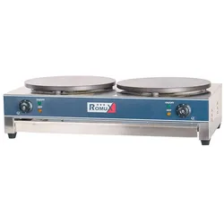 Romux® Professionelle Elektrische Crêpes-Gerät Doppel Tischgerät aus Edelstahl mit 2 Gusseisenplatte Ø 40 cm | Crêpes-Maschine - 6000 W
