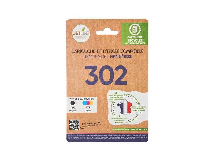Pack de cartouches d'encre compatibles noir + 3 couleurs 302 JETLINE
