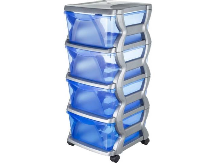 Bama Insieme Ladesysteem met Wieltjes 4 Laden 36x40x80 cm Zilver/Blauw/Transparant