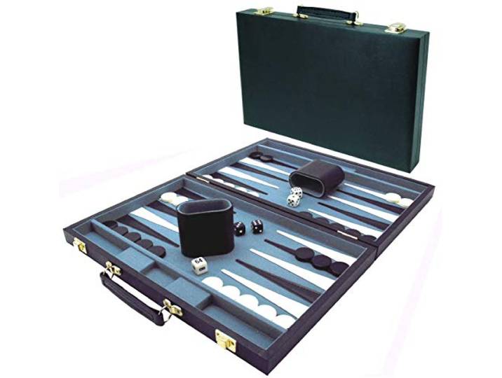 Backgammonkoffer 38 cm.Zwart effen HOT Games