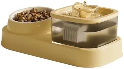 Quick Pick Pro Cat Water Fountain Double Pet Bowl With Automatic Water Dispenser beige1