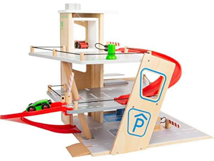 small foot Parkhaus Premium, über 3 Ebenen mit Rampe, Parkhaus für Kinder aus Holz, Rollenspielzeug, 11676, 40.01 x 10.01 x 42.01 cm, Mehrfarbig/Meereswellen (Ocean Tides)