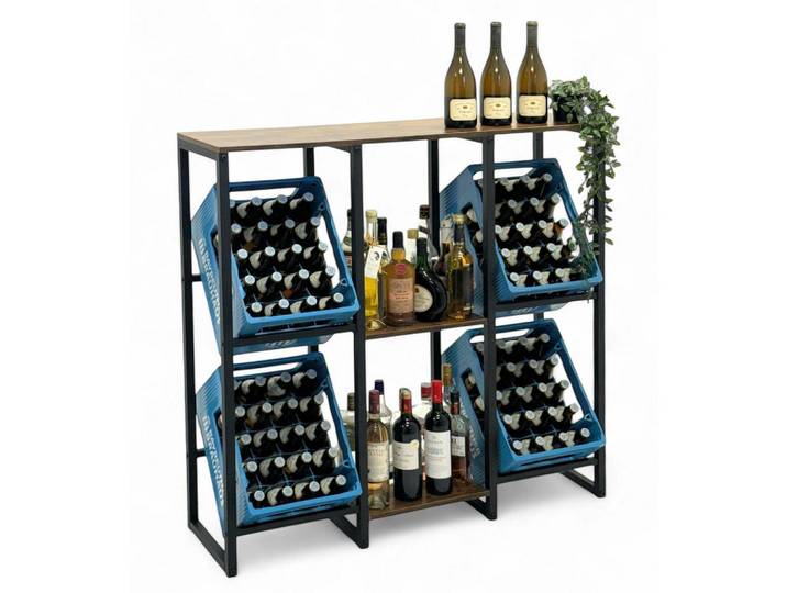 DanDiBo Getränkekistenregal4 Kisten mit Ablage Metall + Holz, Schwarz, 112x112x32 cm, Küchen, Küchenmöbel