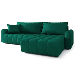 ECKSOFA FRIGA Grün Velours-Stoff mit Schlaffunktion