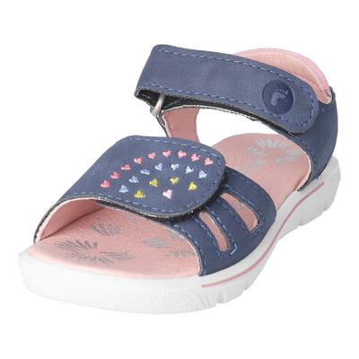 Sandale RICOSTA "Sarah", Mädchen, Gr. 25, Textil, blau (nautic), Lederimitat, bestickt, Schuhe Sandale, Sommerschuh mit Stickerei, Größenschablone zum Download