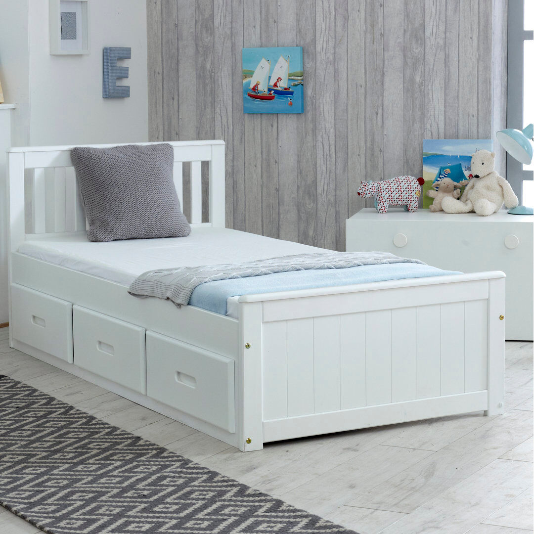 Zoomie Kids Ariyiah Single (3') 3 Drawer Mate's & Captain's Bed White UK Single - DE 90 x 190 cm