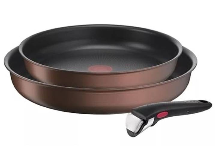 Tefal Ingenio Resource Pfannenset, Eichhörnchenbraun, Aluminium, 24/28 cm, Antihaftbeschichtet, Abnehmbarer Griff, Spülmaschinenfest, Induktionsgeeignet, 3-teilig