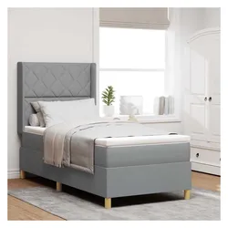vidaXL, Boxspringbett, Boxspringbett Mit Matratze Stoff Hellgrau (90 x 200 cm)