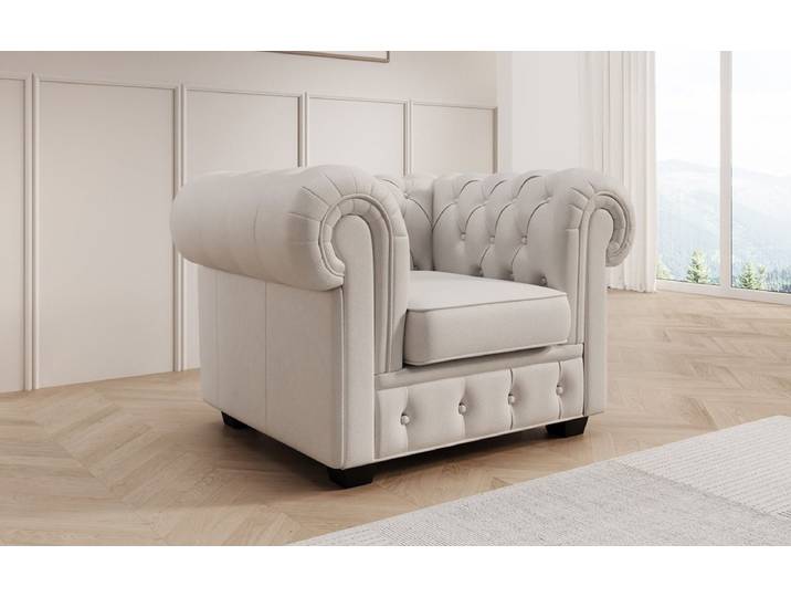 Chesterfield Sessel Royal in Echtleder - Weiß - Echtleder - Luxusbetten24