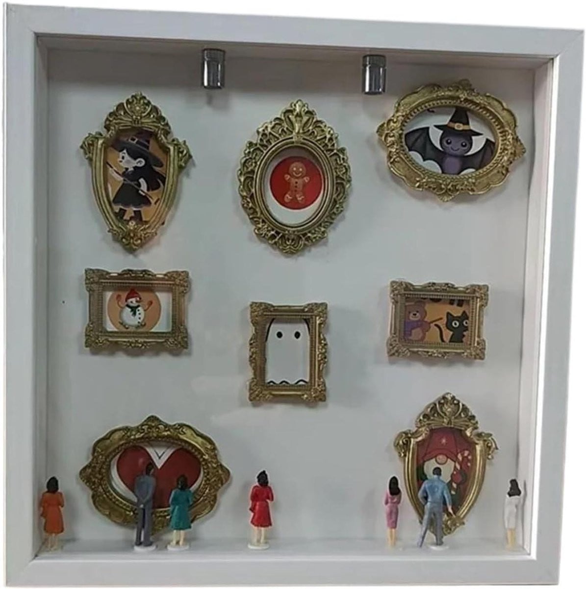 Doe-het-zelf Schaduwbox Herinneringsdoos Museum met Gouden Frame - Wit - Mini Formaat