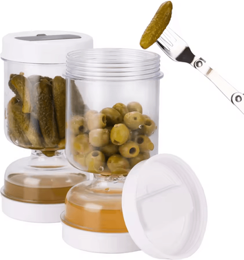 Inspire Curations Hourglass Olive And Pickle Strainer Jar With Airtight Lid transparent Color medium 2 tier