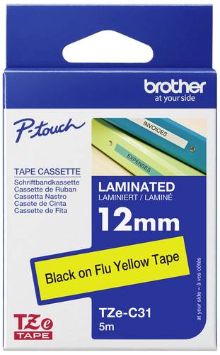 Brother TZe TZe-C31 Bandfarbe: Signal-Gelb Schriftfarbe:Schwarz 12 mm 5 m