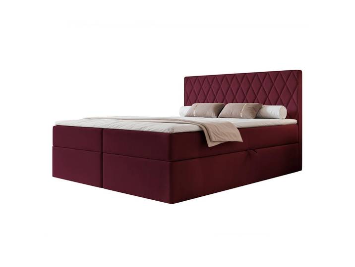 Ravio Boxbett Ponti 200x200 cm Bordeaux (Samt) - mit 2 Bettkästen, Bonellmatratze und vertikaler Rautensteppung, Rechteckig, 200x200 cm, Schlafzimmer, Betten, Boxspringbetten