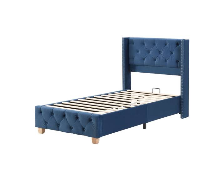 Lit 1 place en polyester bleu 90 x 200 cm