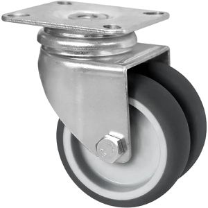 CASCOO Apparaterolle Serie P2T2, mit Anschraubplatte, 75mm Ø, Tragkraft 100 kg, Doppel-Lenkrolle aus TPE