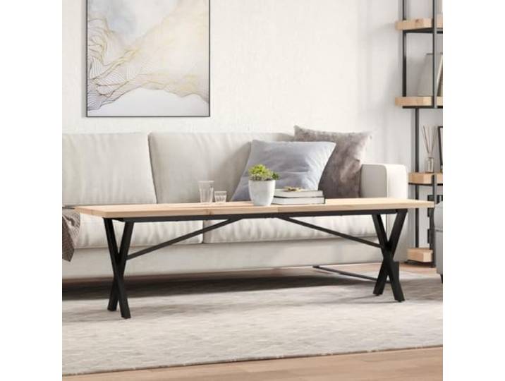 HEFZGDB Couchtisch X-Gestell 160x40x45,5 cm Massivholz Kiefer Stahl Tischplatte Wohnzimmertisch Langlebig Rustikal Stabile Struktur