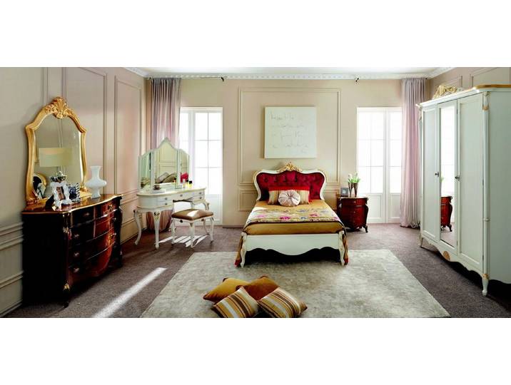 JVmoebel Bett Italienisches Barockbett mit Swarovski-Kristallen aus Holz (1-tlg., Bett), Made in Europa