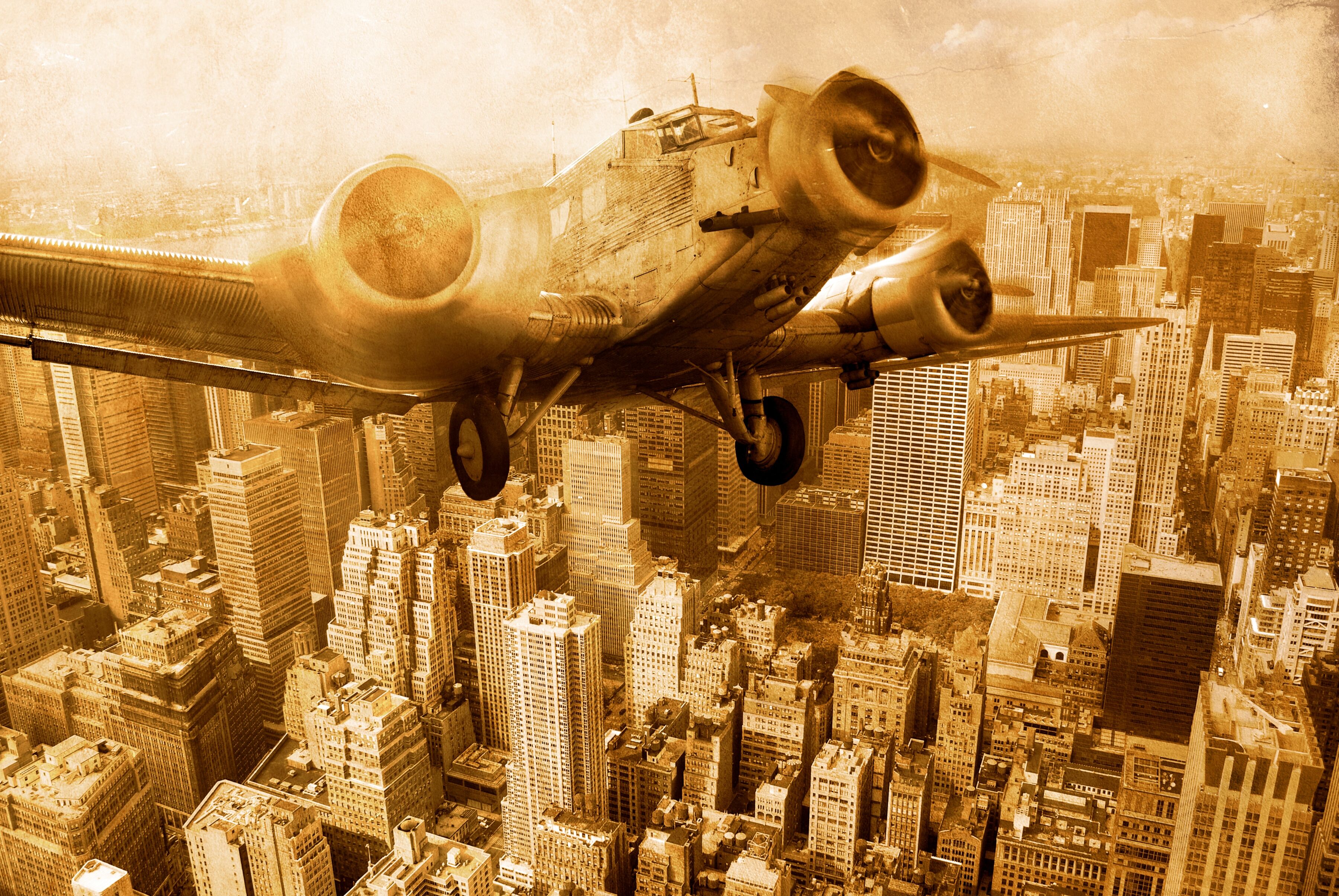 Fototapete PAPERMOON "Old Plane above Manhattan", bunt, B:3m L:2,23m, Vlies, Tapeten, Fototapete bunt B/L: 3m x 2,23m, Bahnen: 6 Stk.