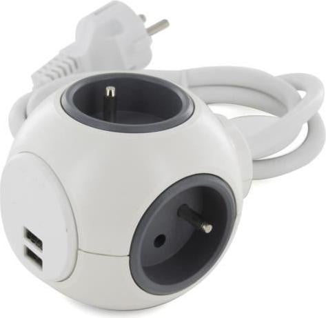Chacon PowerBall Stroomverdelers met 4 stopcontacten en 2 USB-poorten, 1,5 meter kabel