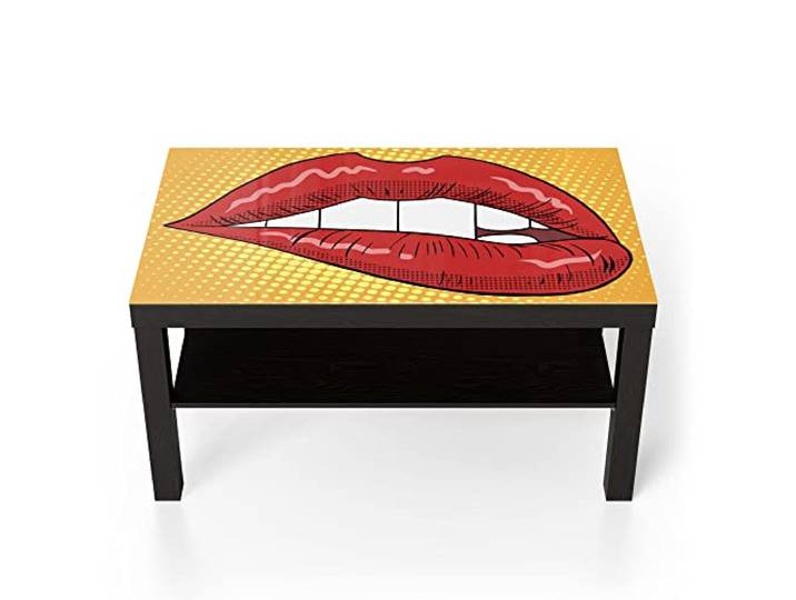 DEQORI Glastisch schwarz groß 90x50 cm Motiv Auf Lippe beißen ausgefallener Beistelltisch aus Glas Hochglanz Couchtisch fürs Wohnzimmer moderner Couch Tisch mit Design