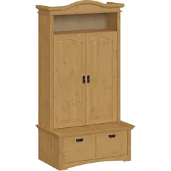 Wäscheschrank OTTO HOME "Konrad, mit Bank, Garderobenschrank, Schubladen, Massivholz", natur, B:110,5cm H:205cm T:70cm, Massivholz, Schränke, viel Stauraum, langlebige Qualität, ausziehbare Kleiderstange