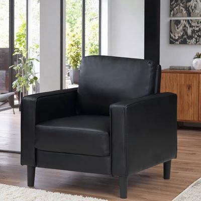 "32.25"" Leatherette Track Arm Accent Chair with Tapered Feet and Webbed Decking and Attached Cushion"