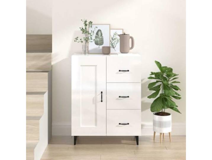 HEFZGDB Klassisches Sideboard Hochglanz-Weiß 69,5x34x90 cm aus Holzwerkstoff mit Fächern, Sideboard mit Wandhalterung zur Sicherung, Robustes mit feuchtigkeitsbeständiger Oberfläche,