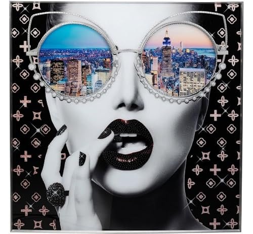 Kare Design NY View Canvas Wanddecoratie met Veiligheidsglas, Multicolour, 120 x 120 cm