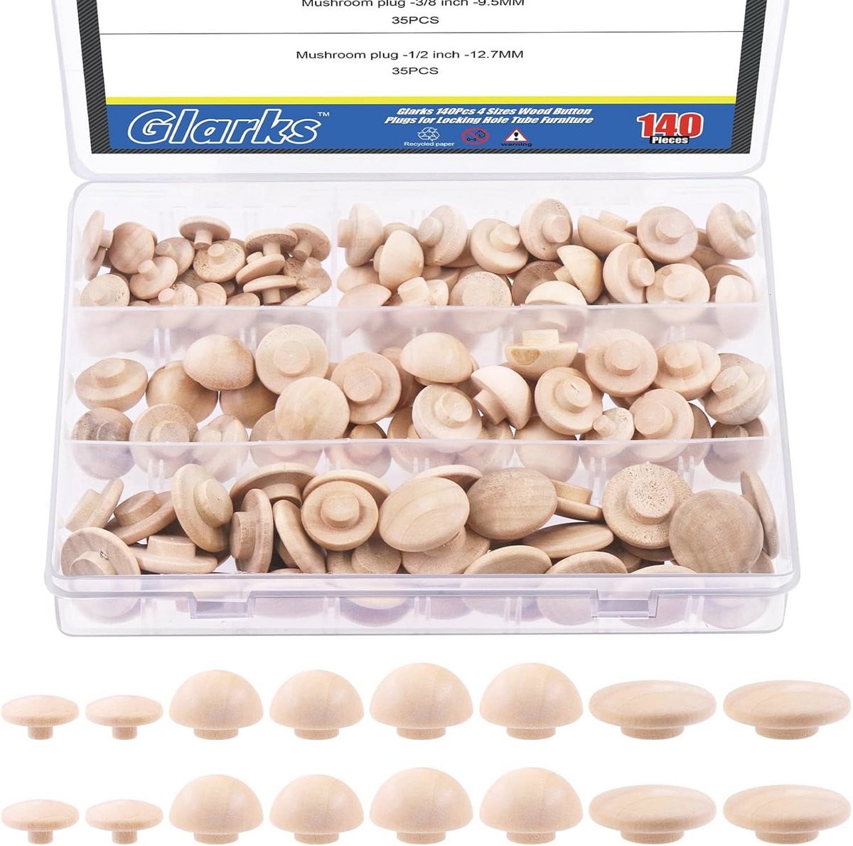 Houten Knop Pluggen Set - 140 Stuks in 4 Maten voor Meubels
