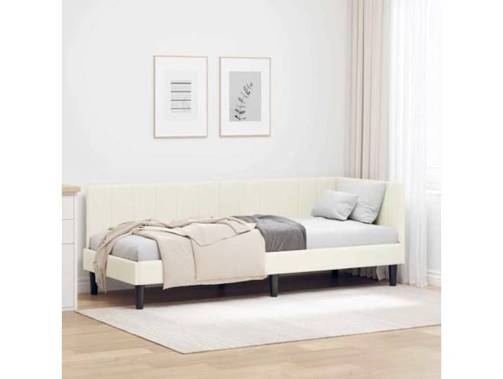 RJPLMFV Eckbettgestell, Creme, 80 x 200 cm, Velours L-Struktur, atmungsaktiver Stoff, inkl. Lattenrost, Höhe 31 cm, vielseitig einsetzbar